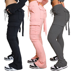 Cargo Pants With Pockets High Waist Drawstring Wide Leg Straight Trousers For Women Overalls - Fashionner