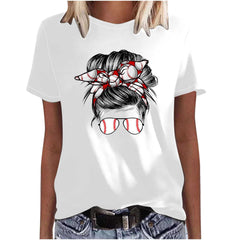 Mother's Day Baseball Women's Various Styles Loose-fitting Pullover Round-neck Short-sleeved T-shirt - Fashionner