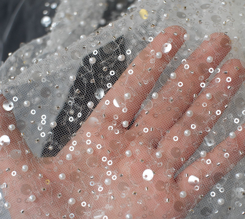 Sequined Pearl Embroidery Lace Asymmetric Single Sleeve Dress - Fashionner