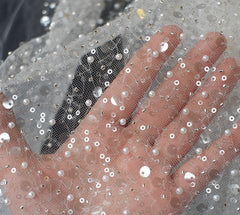 Sequined Pearl Embroidery Lace Asymmetric Single Sleeve Dress - Fashionner