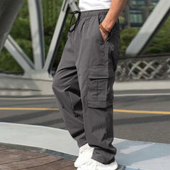 Casual Cargo Pants For Men Loose Straight Drawstring Waist Trousers With Pockets - Fashionner