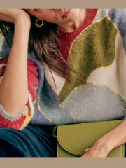 Spliced Painted Sequin Pullover Sweater - Fashionner