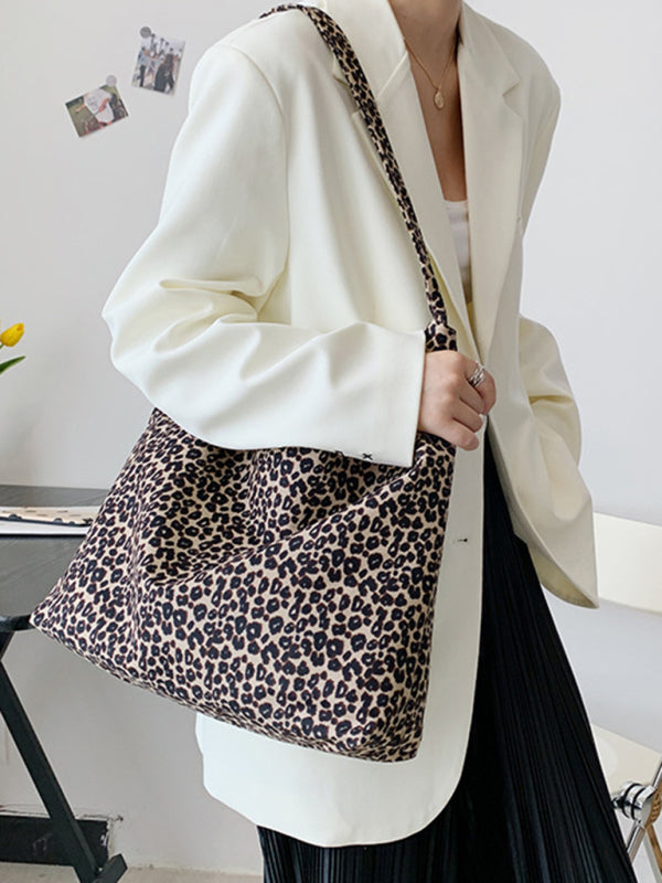 New leopard print shoulder bag canvas shopping bag - Fashionner