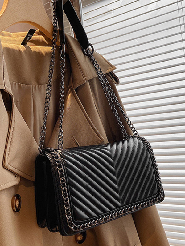 Embroidered thread chain portable small square bag shoulder bag - Fashionner