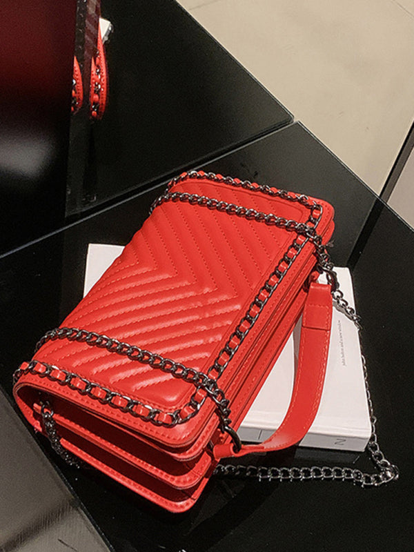 Embroidered thread chain portable small square bag shoulder bag - Fashionner