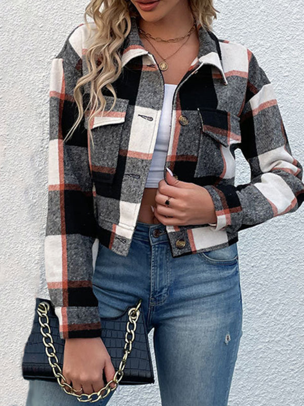 New women's plaid cross-border long-sleeved shirt jacket - Fashionner