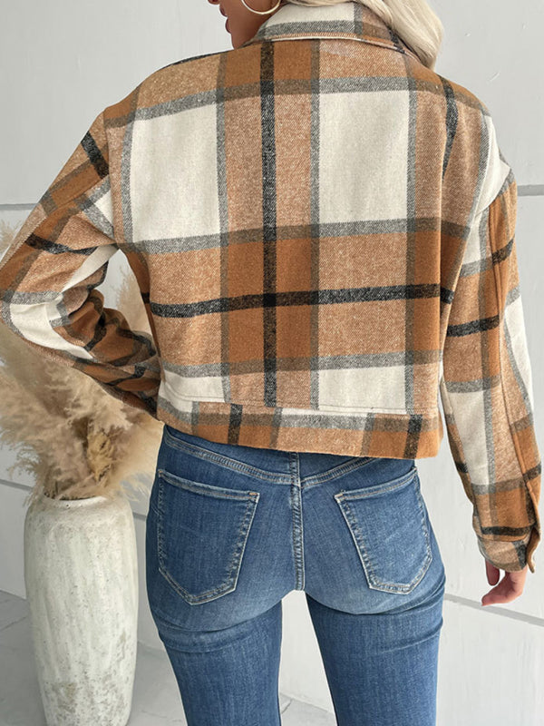 New women's plaid cross-border long-sleeved shirt jacket - Fashionner