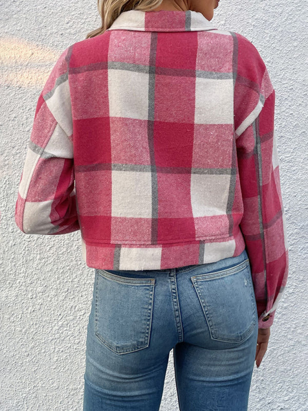 New women's plaid cross-border long-sleeved shirt jacket - Fashionner