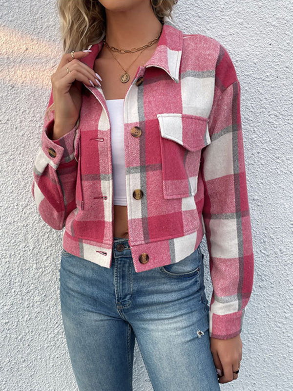 New women's plaid cross-border long-sleeved shirt jacket - Fashionner