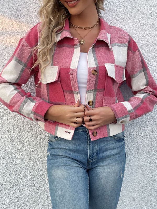 New women's plaid cross-border long-sleeved shirt jacket - Fashionner