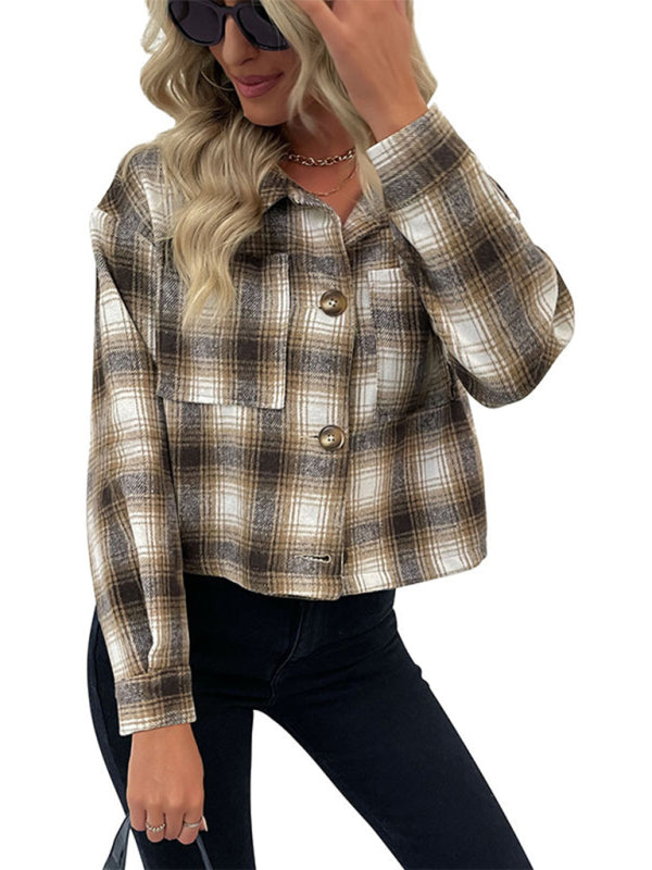 New women's plaid cross-border long-sleeved shirt jacket - Fashionner