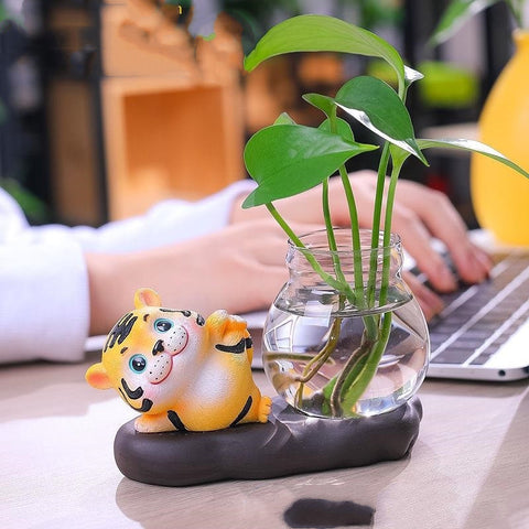Ornement souvenir Tigre de l'Année du Tigre Vase hydroponique de bureau en verre