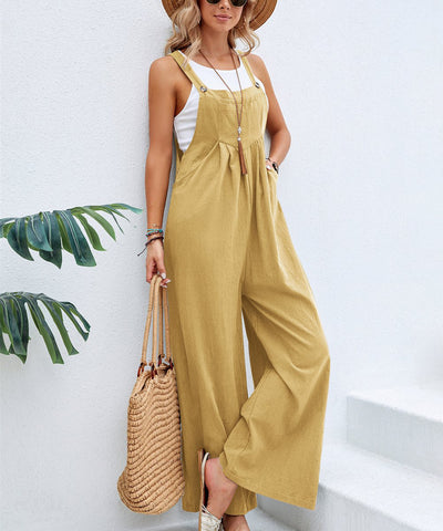 Women Long Bib Pants Overalls Casual Loose Rompers Jumpsuits With Pockets - Fashionner