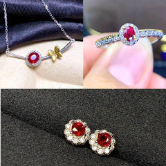 Natural Pigeons-blood Ruby Set 925 Silver Inlaid Rings Ear Studs Pendant Diamond Ring