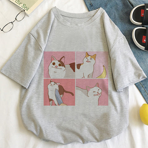 T-shirt femme à motif dessin animé chat kawaii