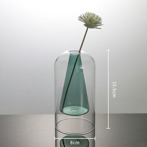 Vases Vase en verre Décoration d'intérieur Décoration de chambre Décoration de mariage moderne Pot de fleurs hydroponique Double récipient en verre Ornement artisanal