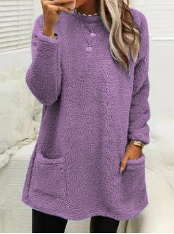 Sweat-shirt pull polaire long pour femmes avec poches Hiver chaud Épaissir Sweatershirt Décontracté Manches longues Peluche Hauts Manteau à capuche Streetwear Tenues amples d'automne Hauts à capuche