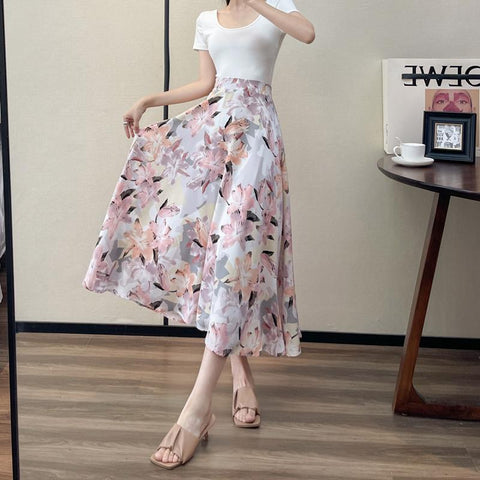 Women's Fashion High Waist Slimming Wide Hem Printed Dress - Fashionner