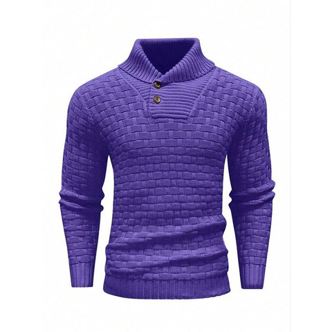 Pull col roulé slim pour homme avec boutons, mode décontractée, couleur unie, vêtement haut