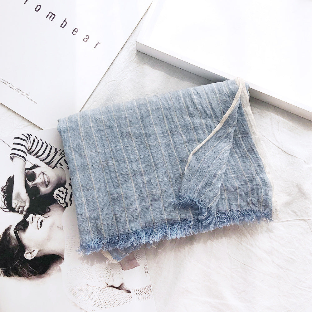 Autumn And Winter Striped Cotton And Linen Pleated Scarf Shawl - Fashionner