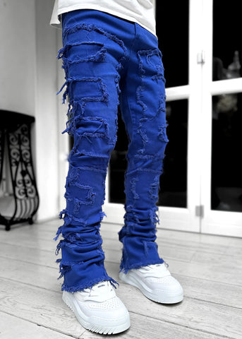 Men Trousers Individual Patched Pants Long Tight Fit Stacked Jeans For Mens Clothing - Fashionner