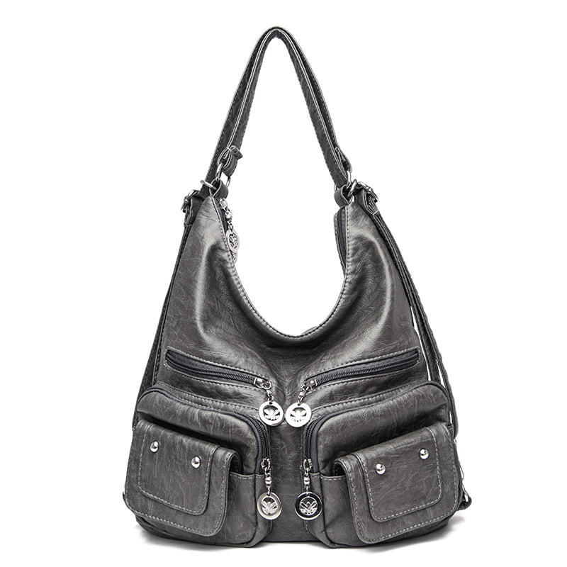 Women's Large Capacity Soft Leather Textured Shoulder Bag - Fashionner