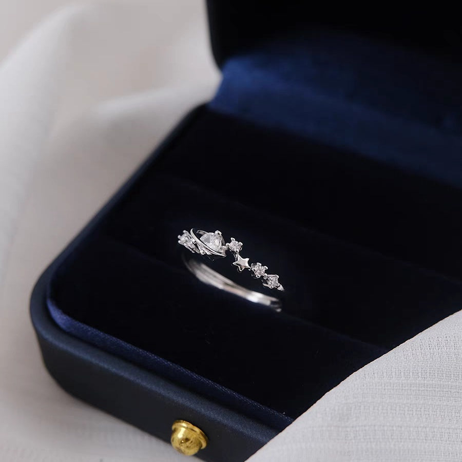 Buy 1 Piece 999 Sterling Silver Saturn & Star Cz Ring, Delicate Celestial Style, For Daily Wear & Valentine'S Gifts online at Fashionner.