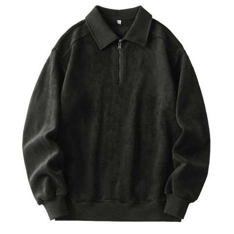 Sweat-shirt tendance à col à revers et demi-fermeture éclair, haut chaud polaire à manches longues pour hommes - Vêtements pour hommes
