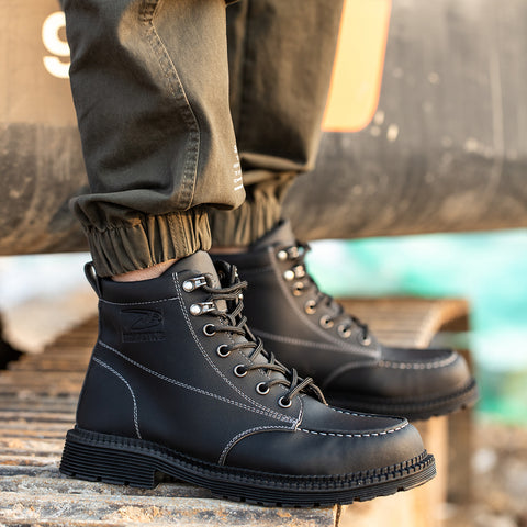 Comfortable And Durable Work Shoes Microfiber Leather Safety Shoes Men's Anti Smash And Anti Puncture Work Shoes - Fashionner