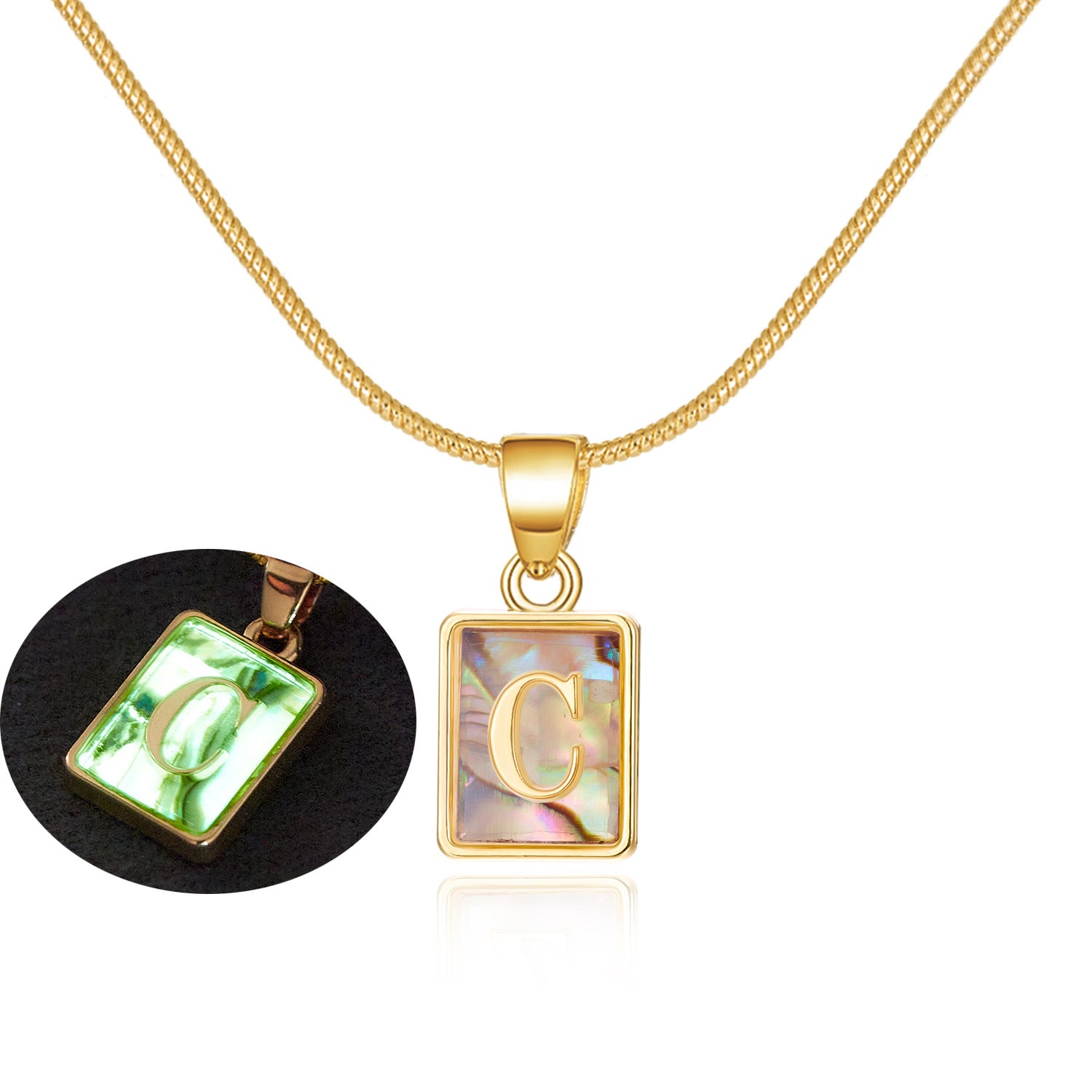 26 Letter Square Necklace Colorful Shell Luminous Pendant Chain Necklace For Women Temperament Ladies Jewelry - Fashionner