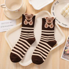 Women's Fashionable Hundred Feather Yarn Bear Mid Calf Socks - Fashionner