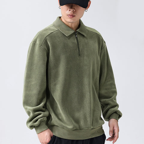 Sweat-shirt tendance à col à revers et demi-fermeture éclair, haut chaud polaire à manches longues pour hommes - Vêtements pour hommes