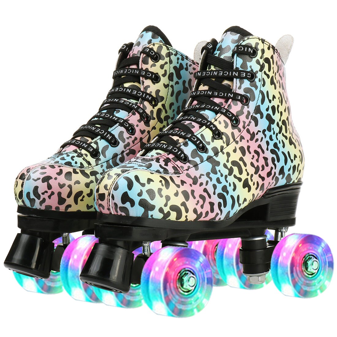 Outdoor Quad Roller Skate Sneaker Skating  Blade Leopard Pattern  Breathable Abec-7 4 Wheels Shoes - Fashionner