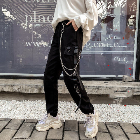 Pantalon cargo femme, pantalon sarouel, mode punk, poches, jogger