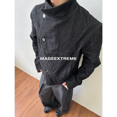 Button Denim Jacket With Irregular Kendo Uniform Design