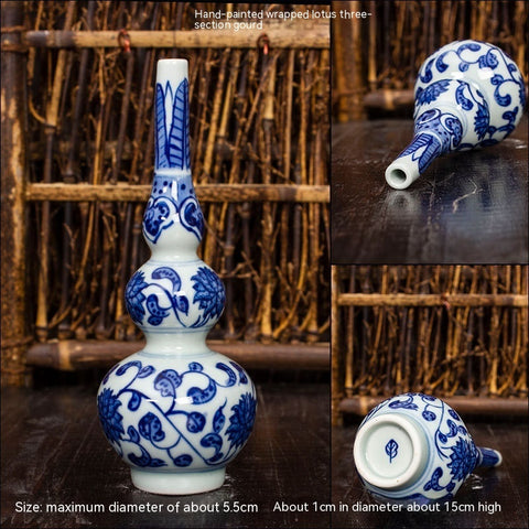 Mini Vase en Céramique de Jingdezhen, Ornement Ancien d'Étagère Hydroponique, Bouteille en Porcelaine Bleue et Blanche Peinte à la Main, Souvenirs