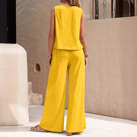 Ensemble pantalon uni décontracté et ample pour femmes, costume deux pièces élégant pour le printemps et l'été, ensemble pantalon complet, tenue féminine