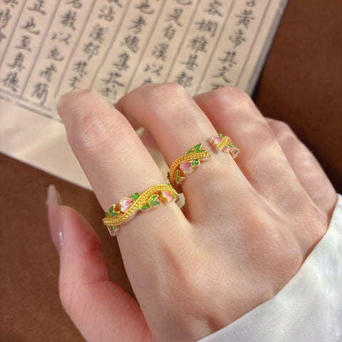 Buy 1Pcs 999.9 Sterling Silver Gold-Plated Floral Enamel Ring, Luxury Retro Style, Ideal For Birthdays & Holiday Gifts online at Fashionner.