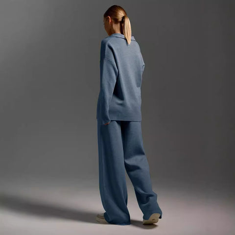 Ensemble deux pièces automne hiver pour femme, simple, ample, de couleur unie, ensemble pull col montant, mode décontractée, ensemble de sport.