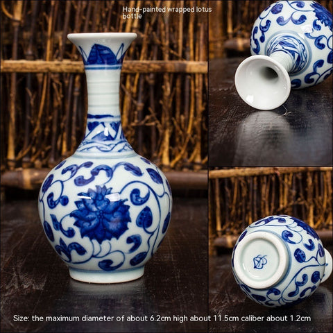 Mini Vase en Céramique de Jingdezhen, Ornement Ancien d'Étagère Hydroponique, Bouteille en Porcelaine Bleue et Blanche Peinte à la Main, Souvenirs