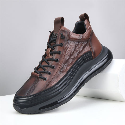 Men's Shoes Spring And Autumn New Style Thick Soled Mid Top Casual Fashion Shoes Air Cushion Soled Fish Pattern Light Sneakers - Fashionner