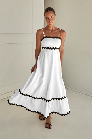New Suspender Long Dress Summer Fashion Solid Color Wave Pattern Printed Beach Dresses For Womens Clothing - Fashionner