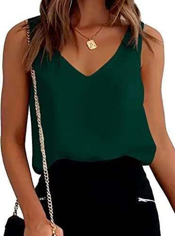 Women Tank Top Summer Casual V Neck Camisole Blouses Loose Sleeveless Cami Basic Tank Shirt - Fashionner