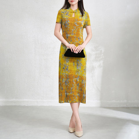 Wrinkled Cheongsam Long Skirt Women'S Dress