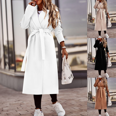 Haut Manteau Femme en Laine Manches Longues Col V à Lacets Simplicité Automne et Hiver