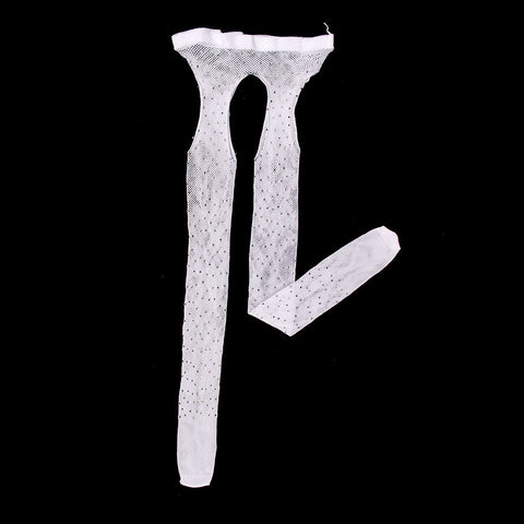 Rhinestone Quartz Four Sides Carved Empty Fishnet Stockings Crotch Free - Fashionner