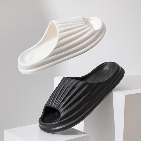 Home Slippers Women Men New Solid Striped Peep-toe Shoes House Floor Bathroom Slippers For Couple - Fashionner