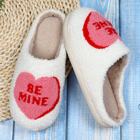 Pantoufles en coton "Cœur d'amour" de la Saint-Valentin, pour femme, printemps-automne, pantoufles d'intérieur pour homme, en coton antidérapantes, douces et chaudes, chaussures de maison, couple, pantoufles simples en peluche.