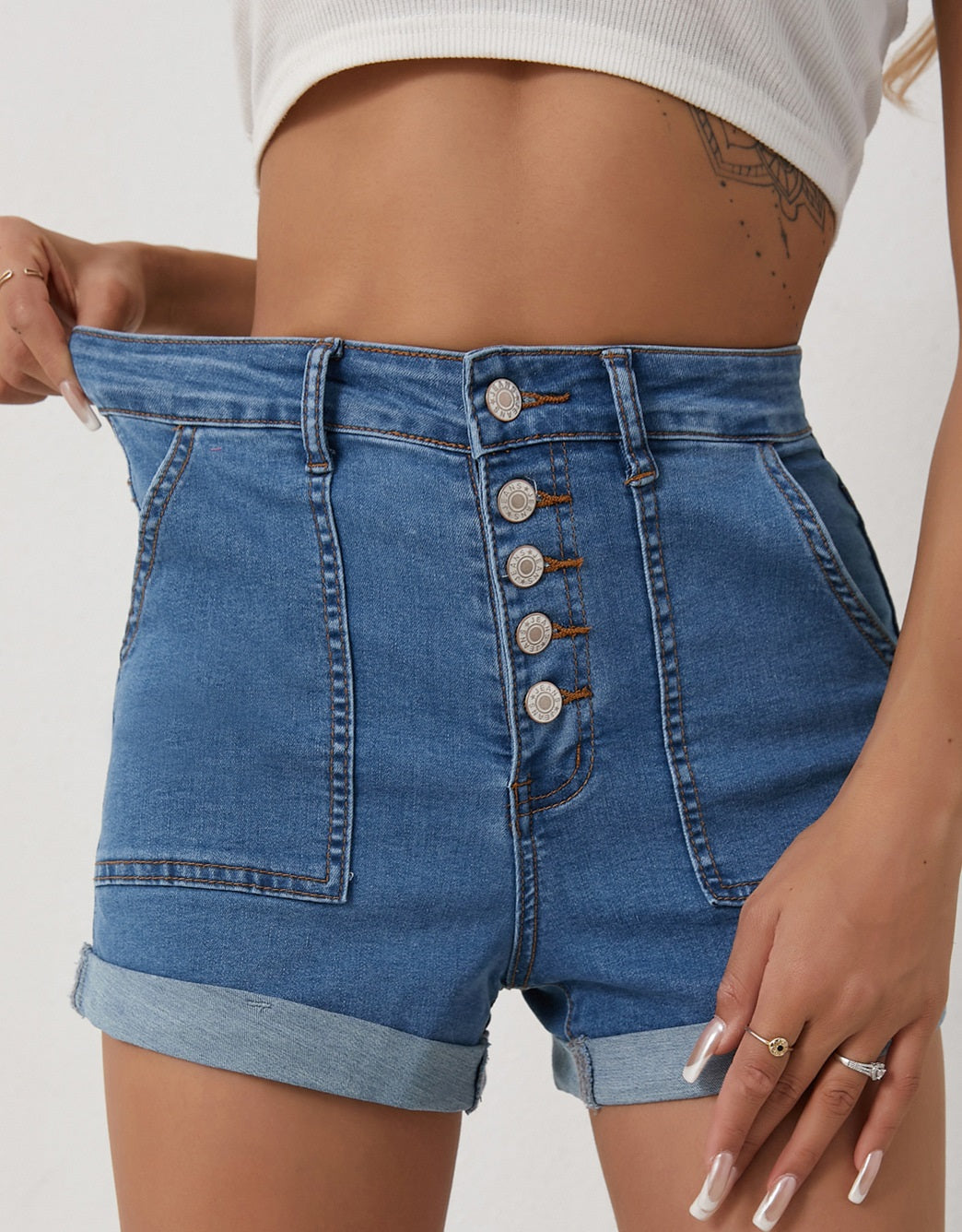 Buy Summer High Waisted Denim Shorts online at Fashionner.