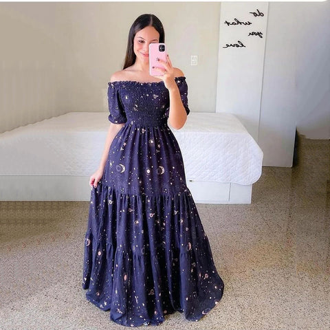 Robe longue florale élégante sans épaules pour femme